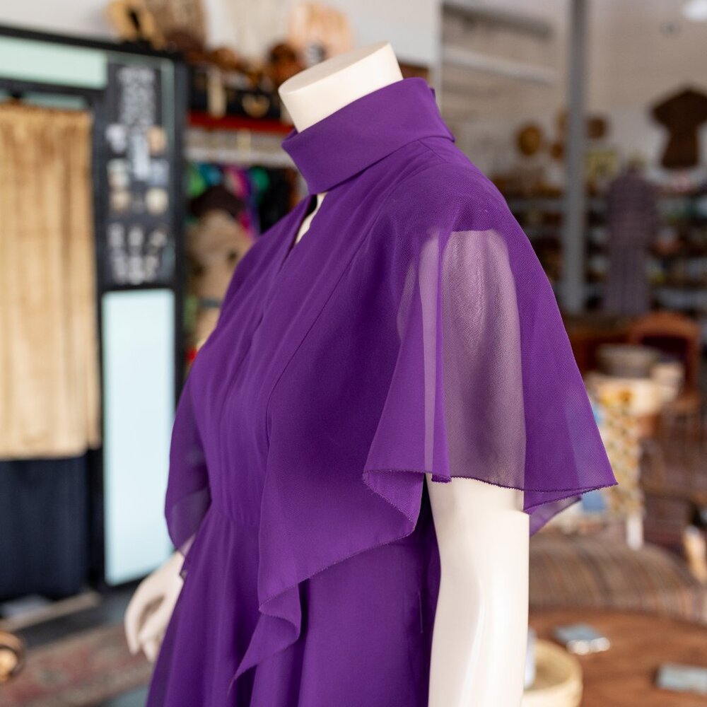 SOLD * 60s/Early 70s Berkertex Purple Chiffon Dress — Made in England - Picture 7 of 13